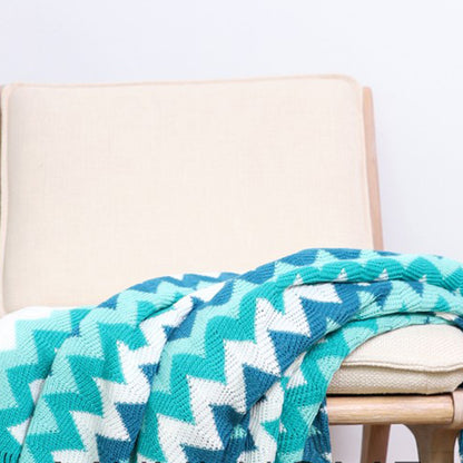 SOGA 2X 170cm Blue Zigzag Striped Throw Blanket Acrylic Wave Knitted Fringed Woven Cover Couch Bed Sofa Home Decor • LUZ-Blanket919X2