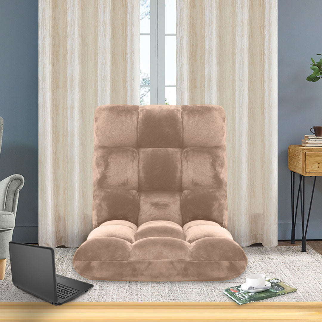 SOGA 2X Floor Recliner Folding Lounge Sofa Futon Couch Folding Chair Cushion Light Apricot • LUZ-LoungeChairLightApricotX2