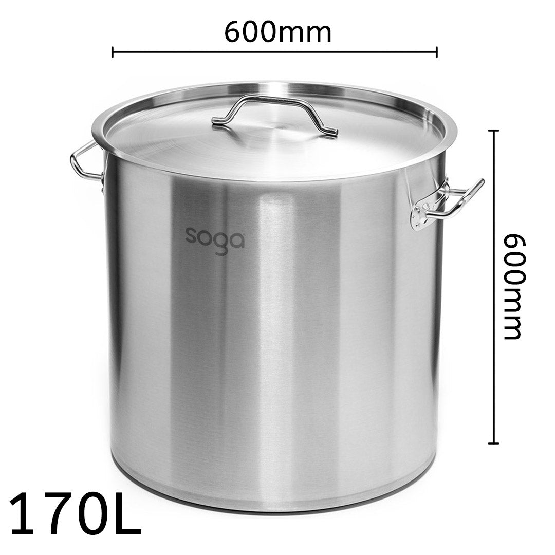 SOGA Stock Pot 170L Top Grade Thick Stainless Steel Stockpot 18/10 • LUZ-SOGAStockPot60CM170L