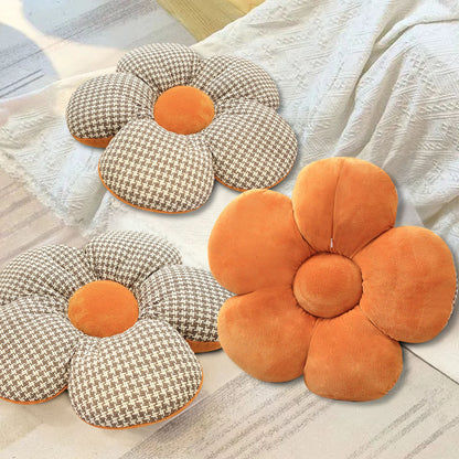 SOGA 2X Orange Flower Cushion Shaped for Floor and Sitting Throw Pillow • LUZ-SCushion097X2