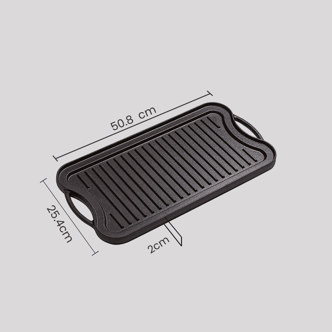 SOGA 2X 50.8cm Cast Iron Ridged Griddle Hot Plate Grill Pan BBQ Stovetop • LUZ-ZPai009X2