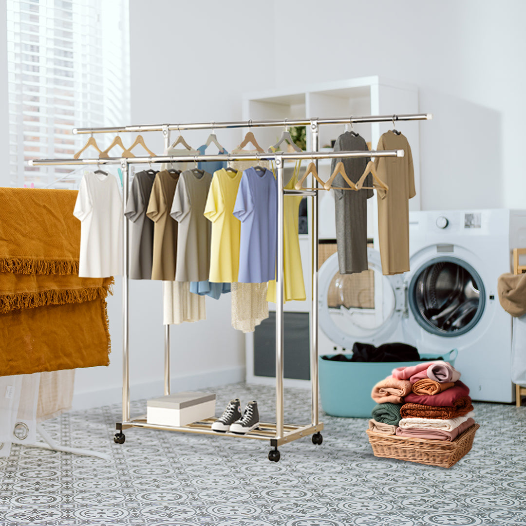 SOGA 2X 200cm Stainless Steel Floor-Standing Clothes Rack - Durable and Space-Saving Laundry Organizer • LUZ-BSXG2529X2