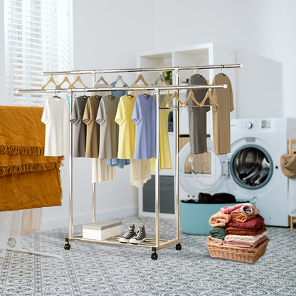 SOGA 2X 200cm Stainless Steel Floor-Standing Clothes Rack - Durable and Space-Saving Laundry Organizer • LUZ-BSXG2529X2