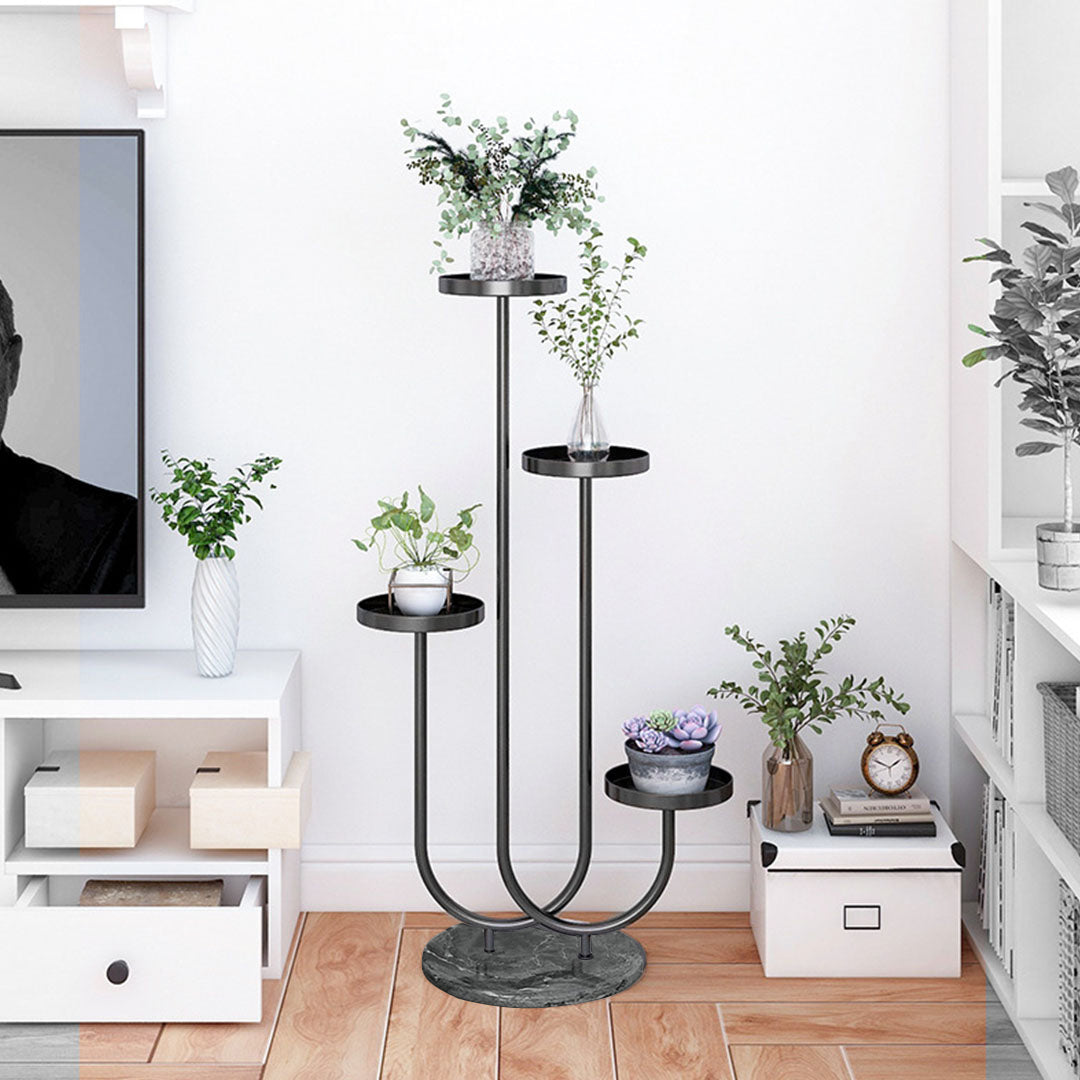 SOGA U Shaped Plant Stand Round Flower Pot Tray Living Room Balcony Display Black Metal Decorative Shelf • LUZ-FPotH100