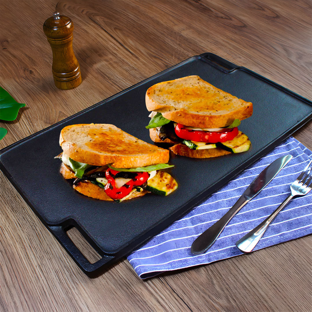 SOGA 2X 45cm Rectangular Cast Iron Portable Fry BBQ Grill Plate Cooking Pan Tray with Handle • LUZ-ZPai039X2