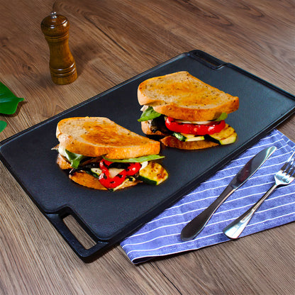 SOGA 2X 45cm Rectangular Cast Iron Portable Fry BBQ Grill Plate Cooking Pan Tray with Handle • LUZ-ZPai039X2