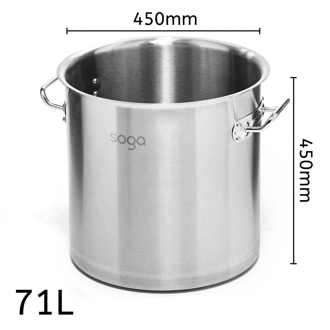 SOGA Stock Pot 71L Top Grade Thick Stainless Steel Stockpot 18/10 Without Lid • LUZ-StockPot45CM71L-JPOT