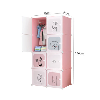 SOGA 8 Cubes Pink Portable Wardrobe Divide-Grid Modular Storage Organiser Foldable Closet • LUZ-Wrobe2010