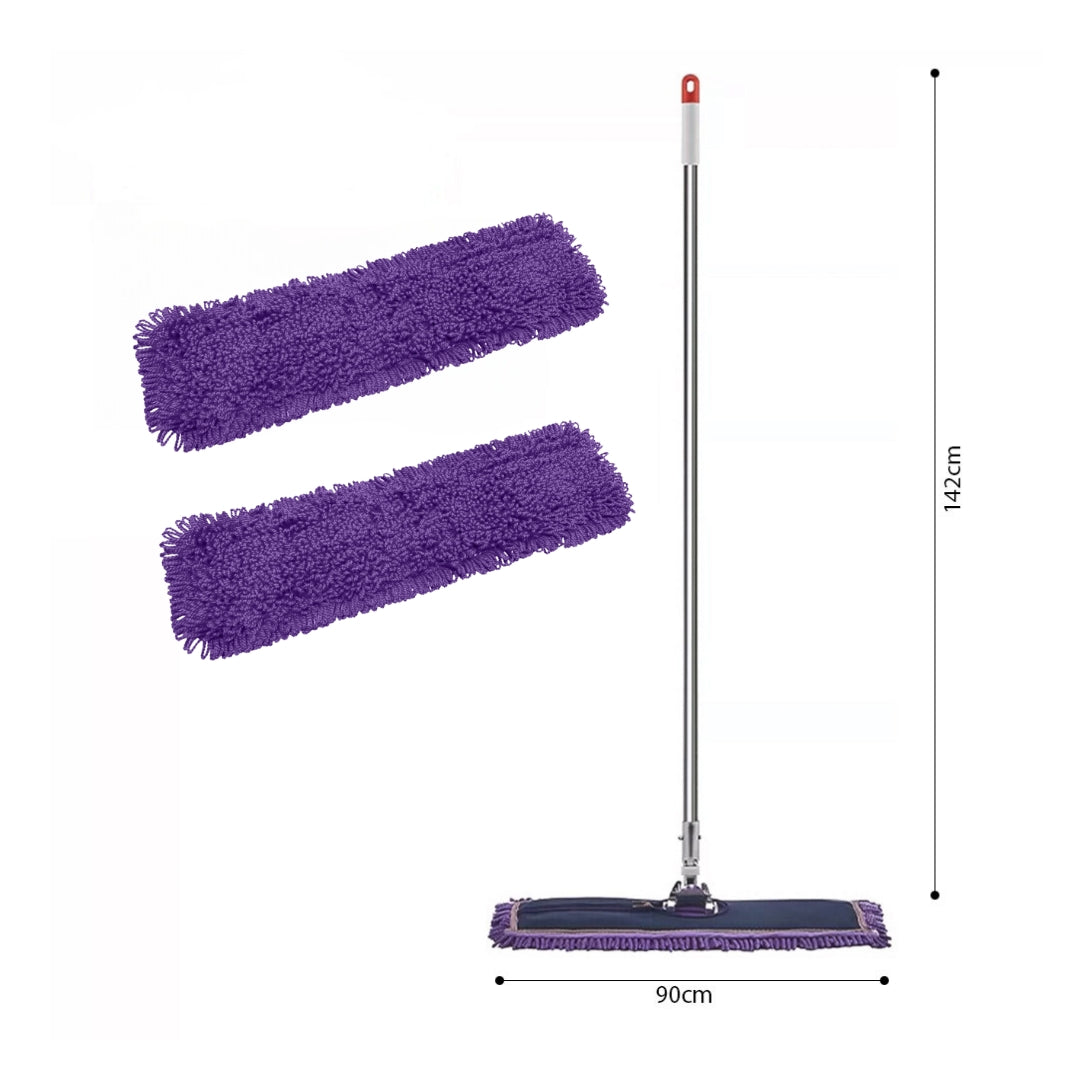 SOGA 90cm Purple Microfiber Flat Mop Floor Cleaning Pads Rotating Dust Remover • LUZ-MopCof90