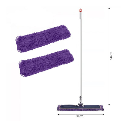 SOGA 90cm Purple Microfiber Flat Mop Floor Cleaning Pads Rotating Dust Remover • LUZ-MopCof90