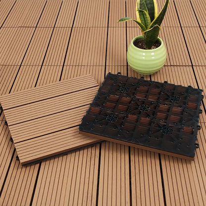 SOGA 2X 11 pcs Coffee DIY Wooden Composite Decking Tiles Garden Outdoor Backyard Flooring Home Decor • LUZ-Deck7005X2