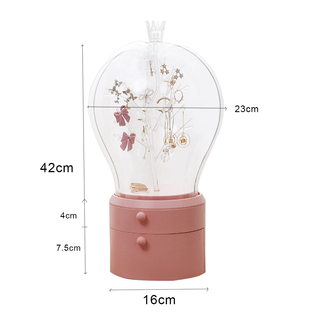 SOGA 2X Pink 360 Degree Rotating LED Light 2 Layered Jewelry Storage Box Waterproof Dustproof Accessories Organiser LUZ-BathC907X2