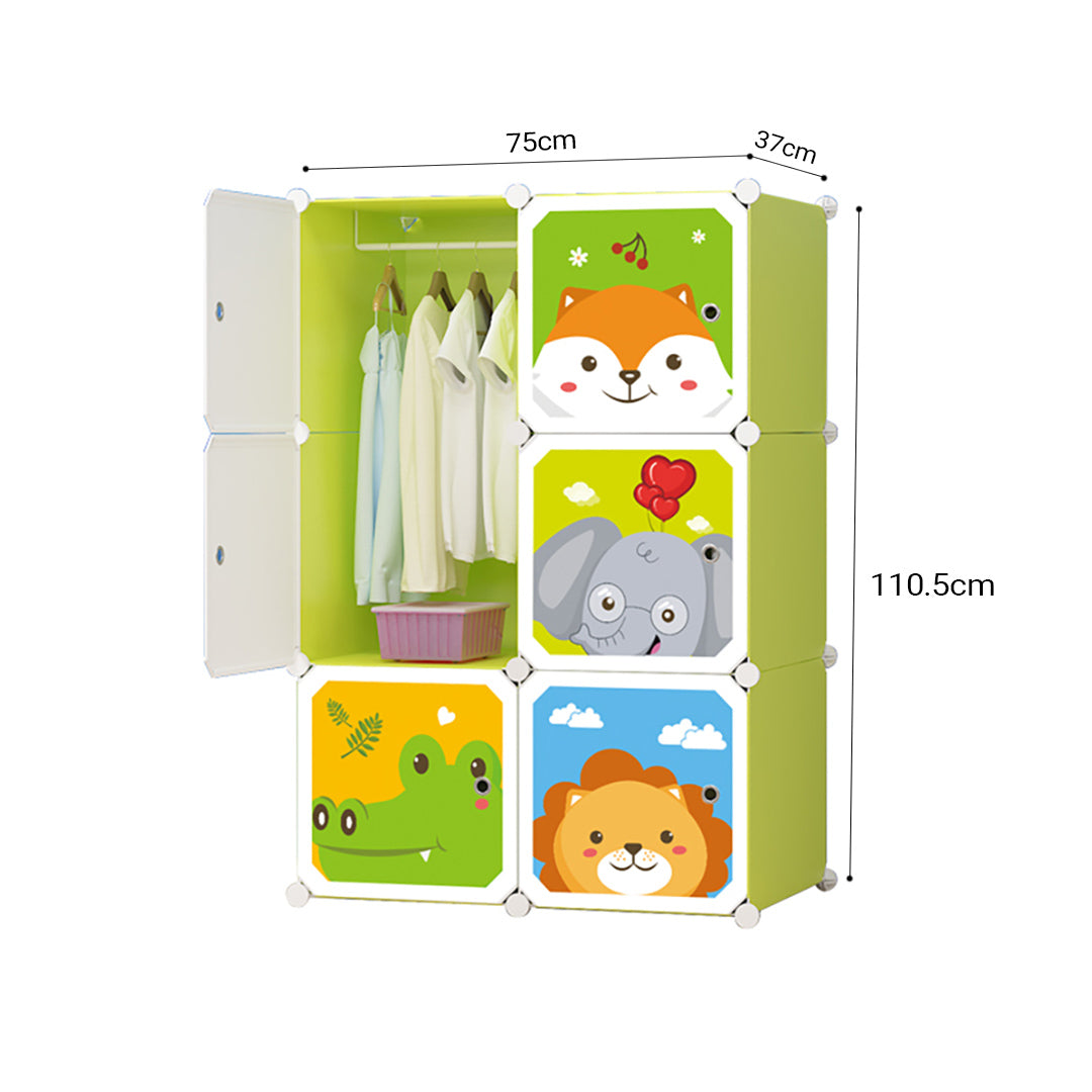 SOGA 6 Cubes Animal Design Portable Wardrobe Divide-Grid Modular Storage Organiser Foldable Closet • LUZ-Wrobe1778