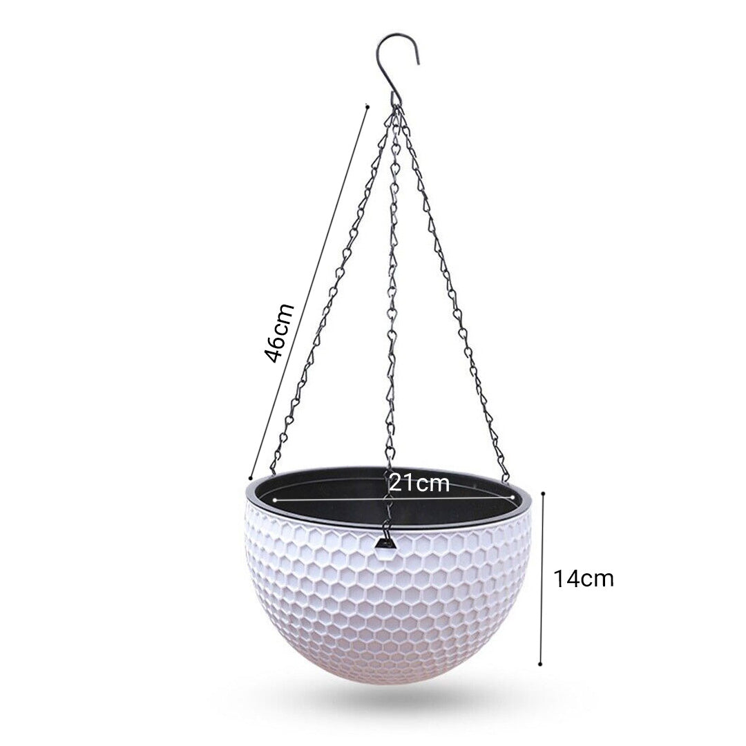 SOGA 2X White Medium Hanging Resin Flower Pot Self Watering Basket Planter Outdoor Garden Decor • LUZ-HangPot12WHTX2