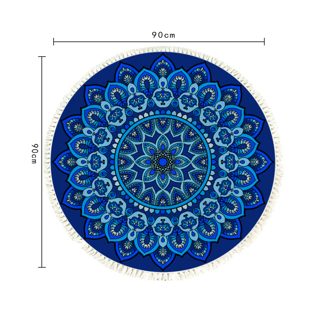 SOGA 2X 90cm Blue Mandala Round Carpet for Living Room Bedroom Anti-slip Doormat, Home Decor • LUZ-CarpetRAG1X2