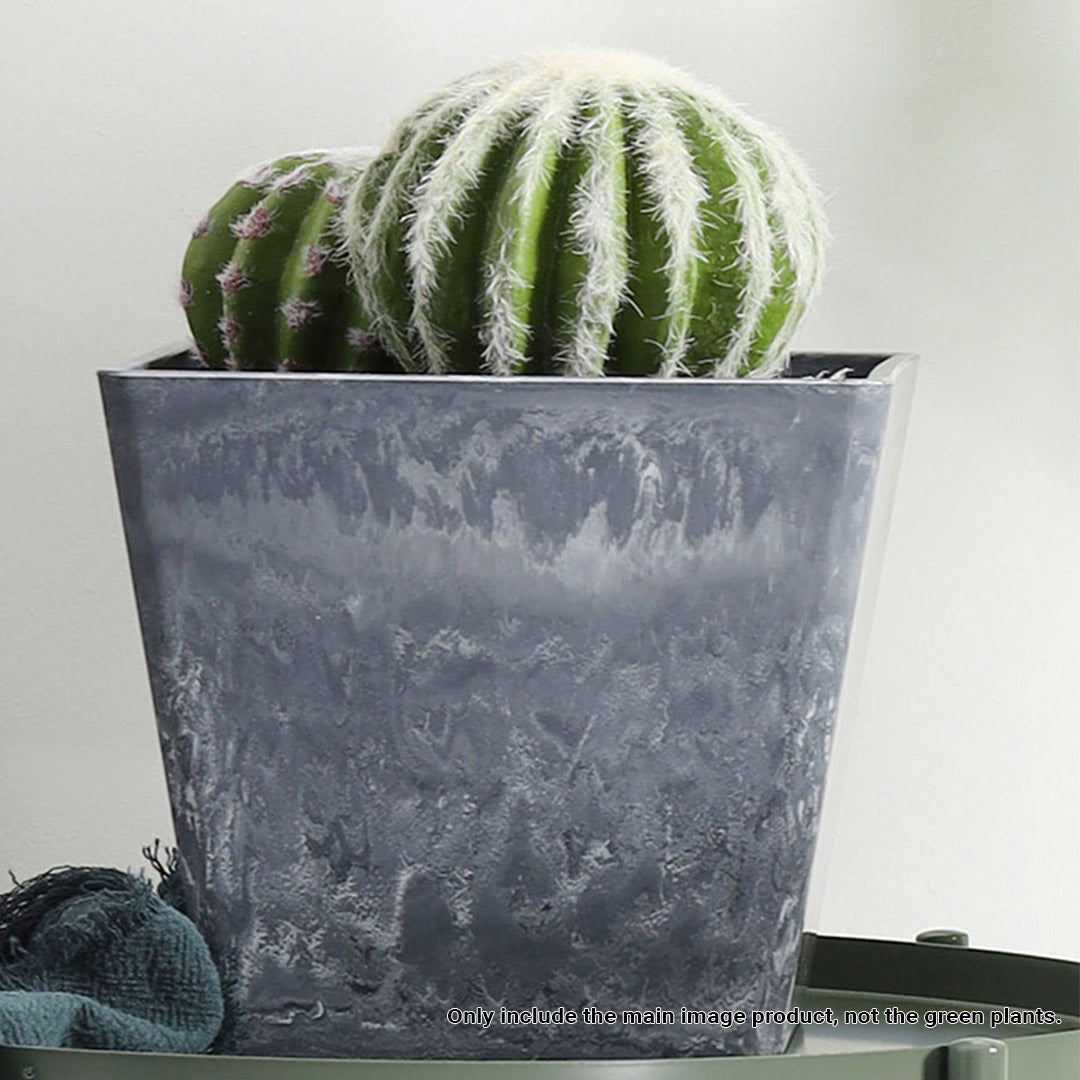 SOGA 27cm Weathered Grey Square Resin Plant Flower Pot in Cement Pattern Planter Cachepot for Indoor Home Office • LUZ-FPotH2765