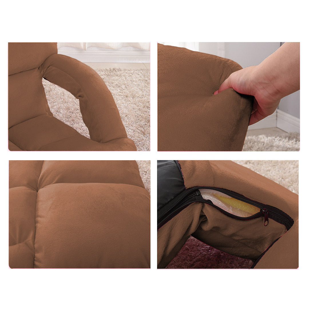 SOGA Foldable Lounge Cushion Adjustable Floor Lazy Recliner Chair with Armrest Coffee • LUZ-LoungeKidCoffee