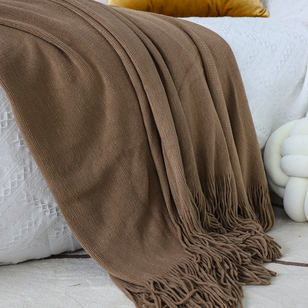 SOGA 2X Coffee Acrylic Knitted Throw Blanket Solid Fringed Warm Cozy Woven Cover Couch Bed Sofa Home Decor • LUZ-Blanket906X2