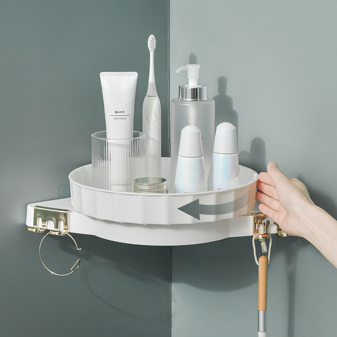 SOGA White 360 Degree Wall-Mounted Rotating Bathroom Organiser Corner Vanity Rack Toilet Adhesive Storage Shelf • LUZ-BathA007