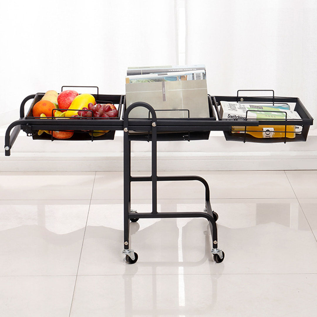 SOGA 3 Tier Steel Black Adjustable Kitchen Cart Multi-Functional Shelves Portable Storage Organizer with Wheels • LUZ-KitchenXY032