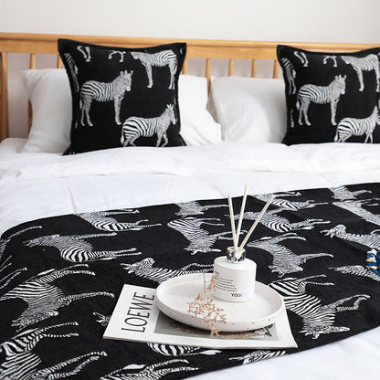 SOGA 1.5m Bed Light Luxury Black Zebra Vintage Bed Scarf Runner Bedding Tail Pad Flag For Home Hotel Set of 3 • LUZ-BedFlagS78