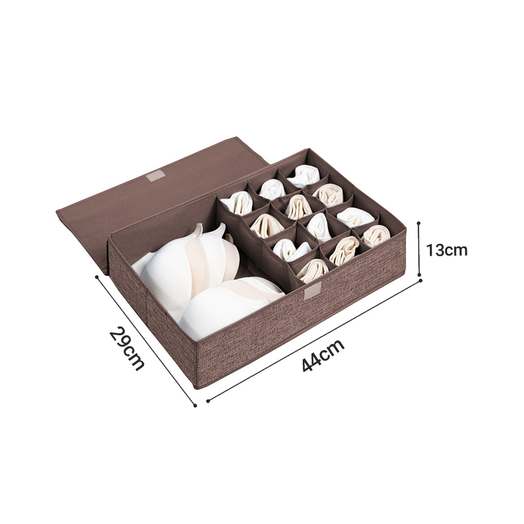 SOGA 2X Coffee Flip Top Underwear Storage Box Foldable Wardrobe Partition Drawer Home Organiser • LUZ-SBox033X2