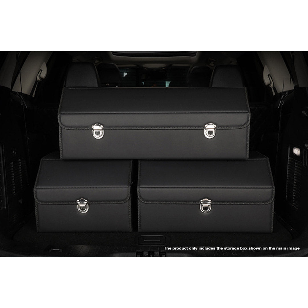 SOGA Leather Car Boot Collapsible Foldable Trunk Cargo Organizer Portable Storage Box With Lock Black Medium • LUZ-StorageBLKV20Med