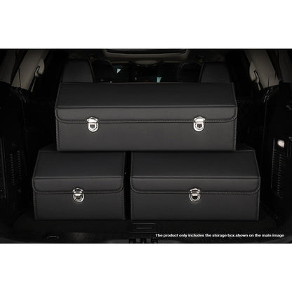 SOGA Leather Car Boot Collapsible Foldable Trunk Cargo Organizer Portable Storage Box With Lock Black Medium • LUZ-StorageBLKV20Med