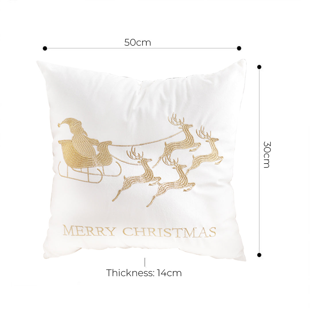 SOGA 45cm Throw Pillow White with Golden Christmas Sleigh Design Festive Holiday Square Cushion Decor • LUZ-FrenchCushion269
