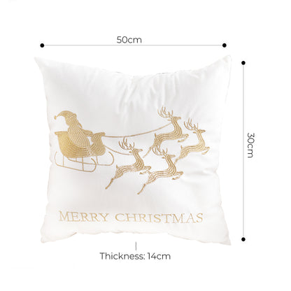 SOGA 45cm Throw Pillow White with Golden Christmas Sleigh Design Festive Holiday Square Cushion Decor • LUZ-FrenchCushion269