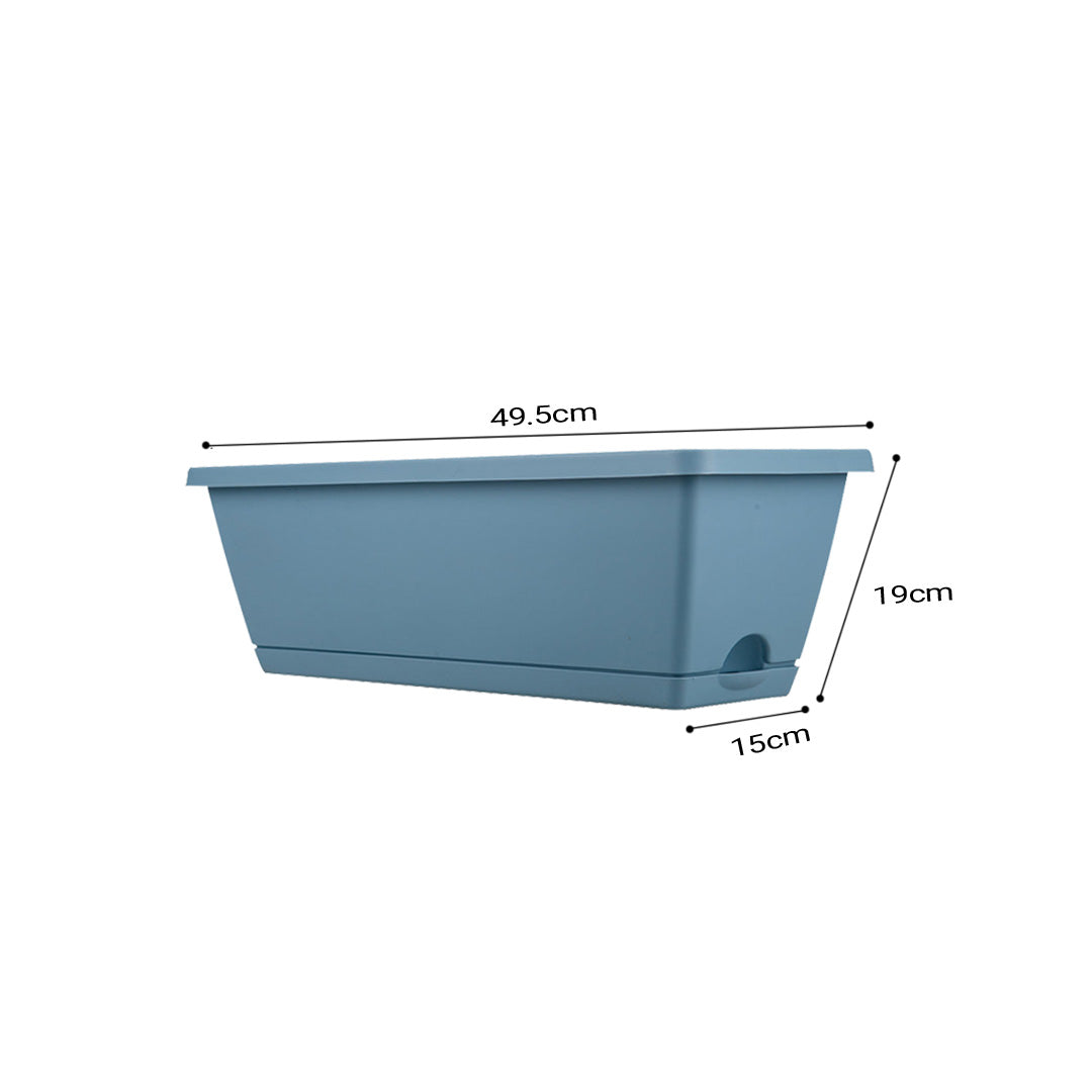 SOGA 49.5cm Blue Rectangular Planter Vegetable Herb Flower Outdoor Plastic Box with Holder Balcony Garden Decor Set of 5 • LUZ-PlantBox5W
