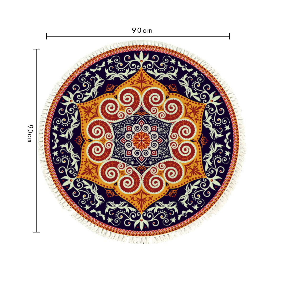 SOGA 90cm Round Mandala Ethnic Style Round Carpet, Anti-slip Doormat, Home Decor • LUZ-CarpetRAG7