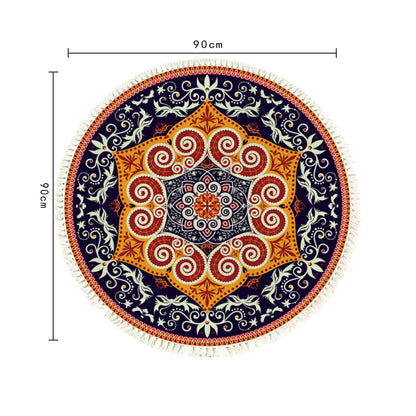 SOGA 90cm Round Mandala Ethnic Style Round Carpet, Anti-slip Doormat, Home Decor • LUZ-CarpetRAG7