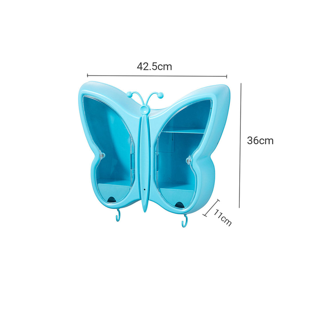 SOGA 2X Blue Butterfly Shape Wall-Mounted Makeup Organiser Dustproof Waterproof Bathroom Storage Box Home Decor • LUZ-BathG314X2