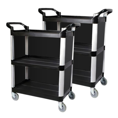 SOGA 2X 3 Tier Covered Food Trolley Food Waste Cart Storage Mechanic Kitchen Black • LUZ-FoodCart1515X2