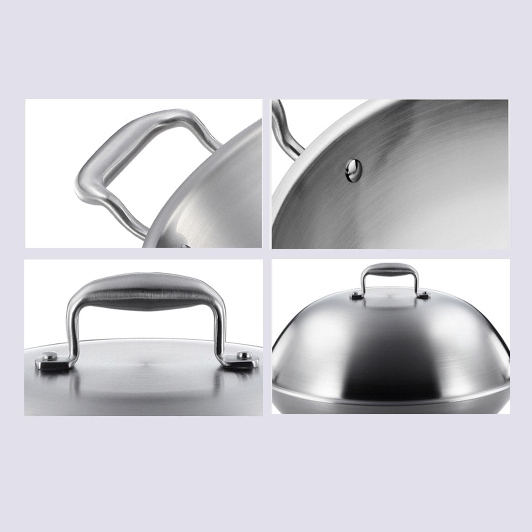 SOGA 3-Ply 38cm Stainless Steel Double Handle Wok Frying Fry Pan Skillet with Lid • LUZ-WokTRIFPG38