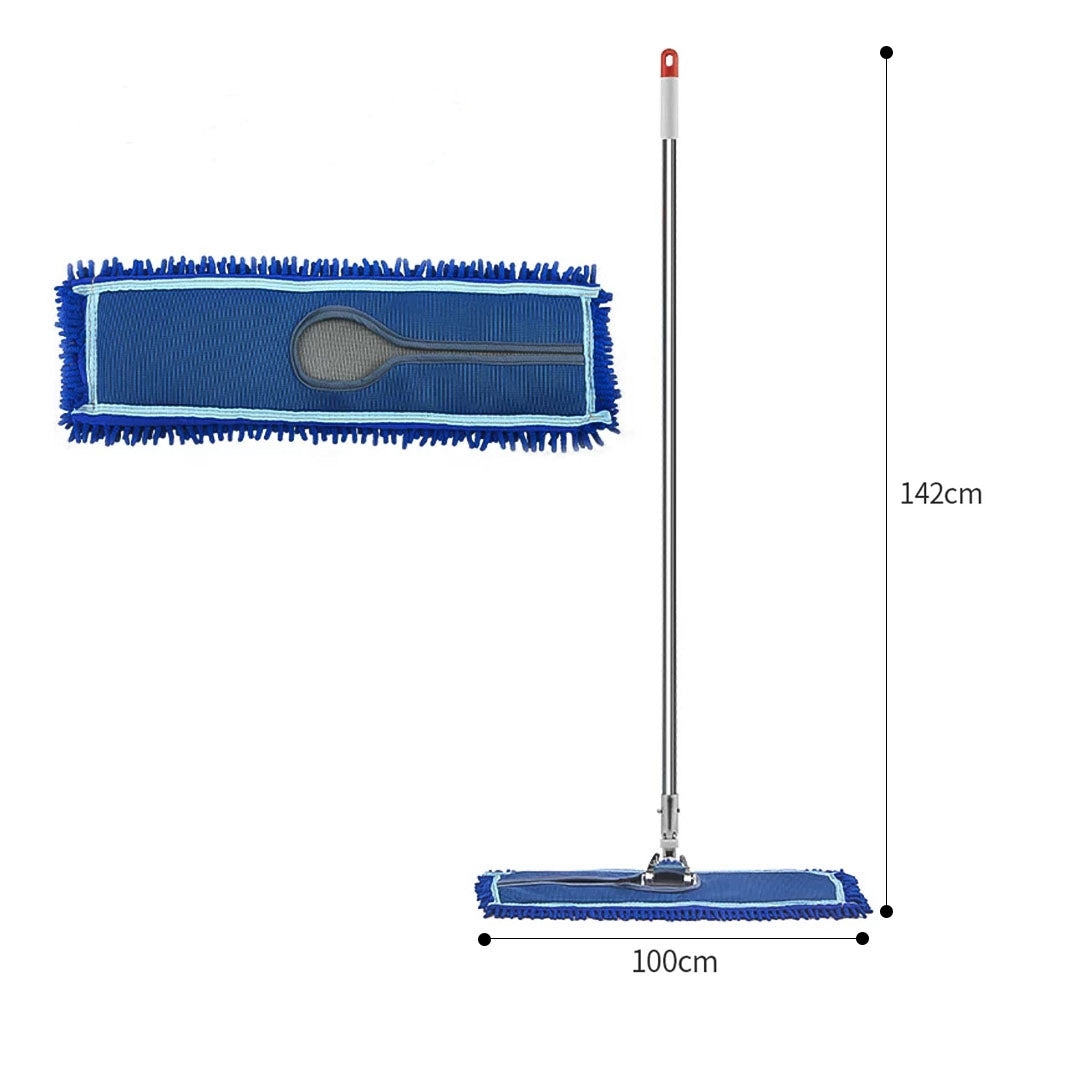 SOGA 100cm Blue Microfiber Flat Mop Floor Cleaning Pads Rotating Dust Remover • LUZ-MopCof100