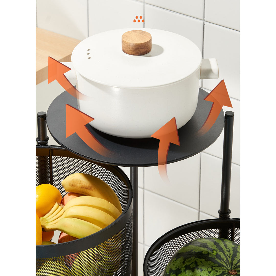 SOGA 4 Tier Steel Round Rotating Kitchen Cart Multi-Functional Shelves Portable Storage Organizer with Wheels • LUZ-KitchenXY016