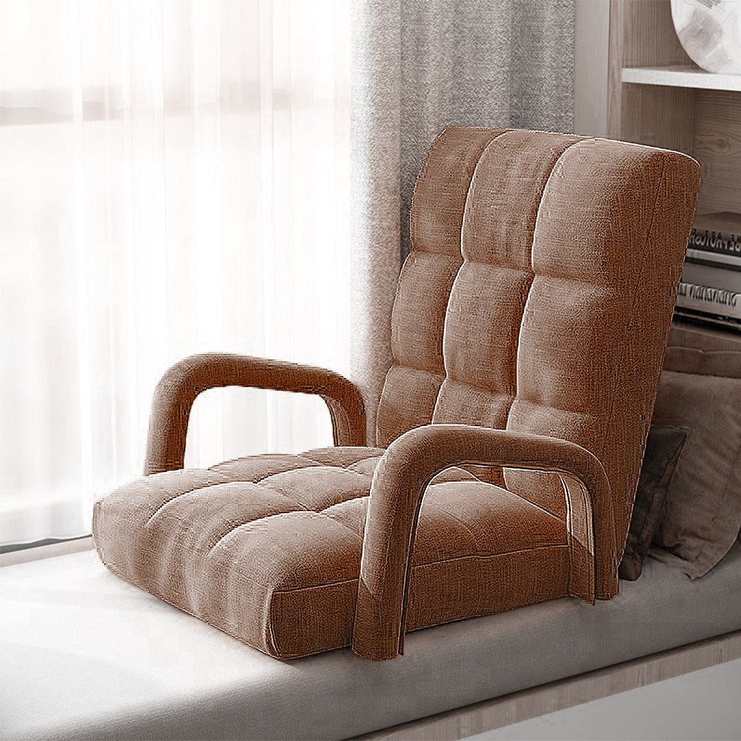 SOGA Foldable Lounge Cushion Adjustable Floor Lazy Recliner Chair with Armrest Coffee • LUZ-LoungeArmCoffee
