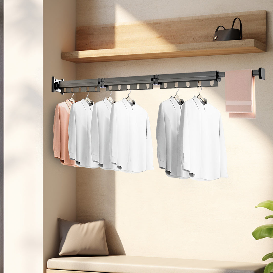 SOGA 127.5cm Wall-Mounted Clothing Dry Rack Retractable Space-Saving Foldable Hanger • LUZ-BSGKZD03