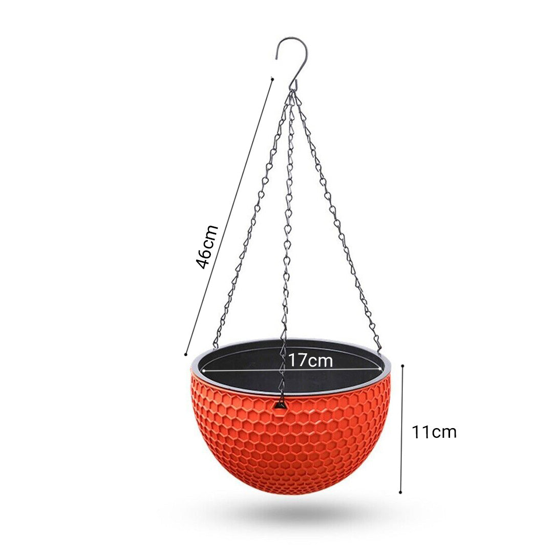 SOGA 2X Red Small Hanging Resin Flower Pot Self Watering Basket Planter Outdoor Garden Decor • LUZ-HangPot11RedX2