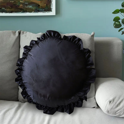 SOGA 2X 45X Butterfly Black Vintage Lotus Leaf Edge Round Throw Pillow • LUZ-FrenchCushion243X2