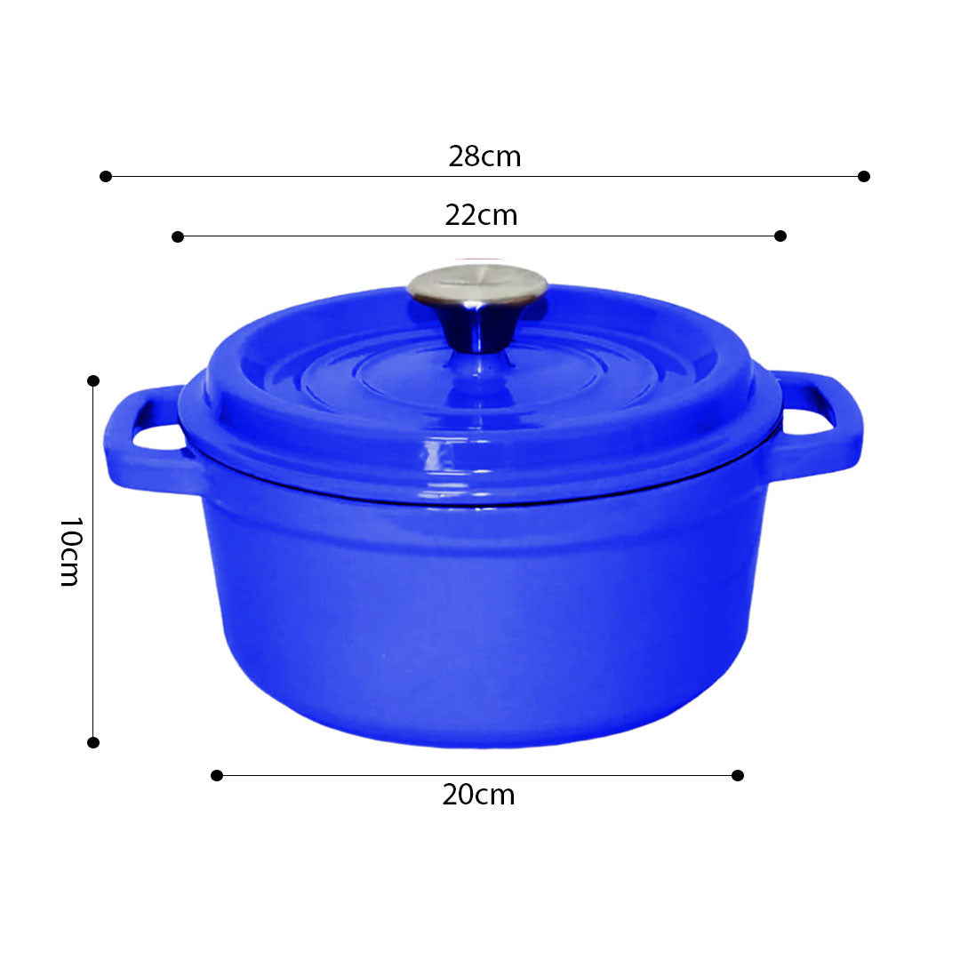 SOGA 2X Cast Iron 24cm Enamel Porcelain Stewpot Casserole Stew Cooking Pot With Lid Blue • LUZ-Stewpot24cmBlueX2