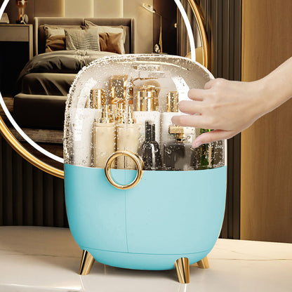 SOGA Blue Transparent Countertop Makeup Organiser Cosmetic Storage Waterproof Dustproof Bathroom Skincare Holder with Lid • LUZ-BathF903