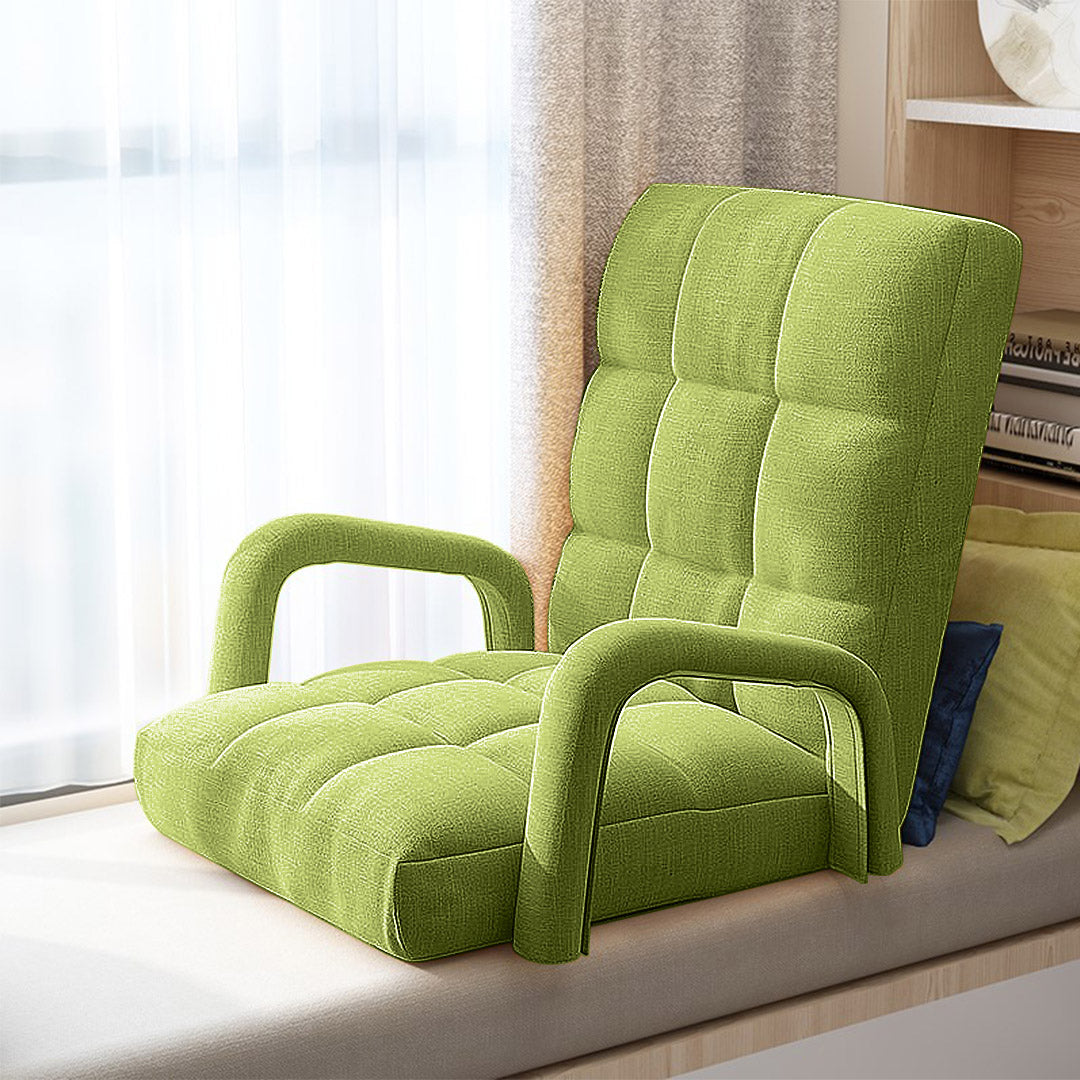 SOGA 2X Foldable Lounge Cushion Adjustable Floor Lazy Recliner Chair with Armrest Yellow Green • LUZ-LoungeArmYellowX2