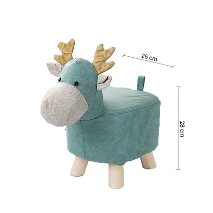 SOGA Green Children Bench Deer Character Round Ottoman Stool Soft Small Comfy Seat Home Decor • LUZ-AniStool26