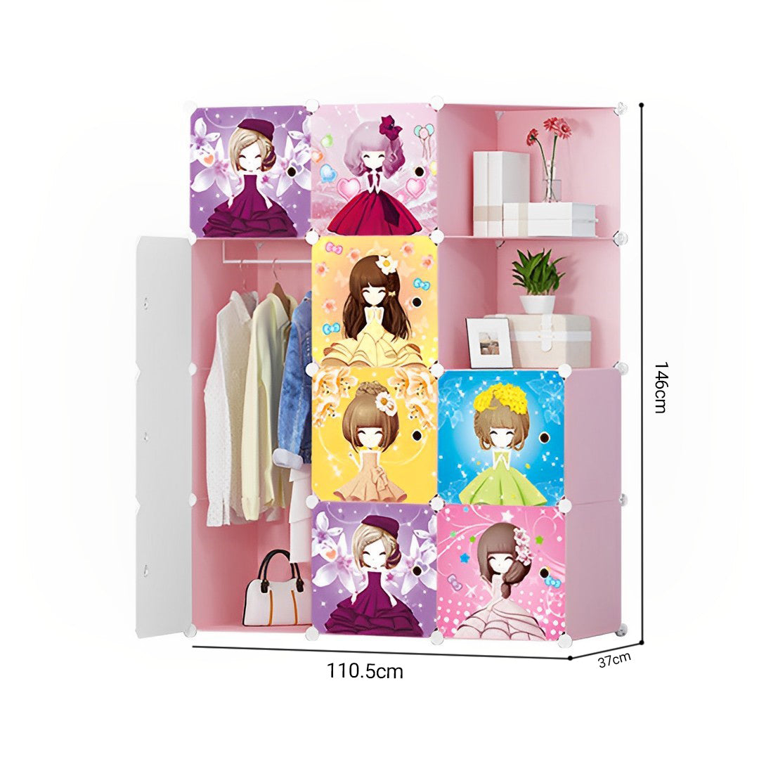 SOGA 10 Cubes Princess Design Portable Wardrobe Divide-Grid Modular Storage Organiser Foldable Closet • LUZ-Wrobe3524