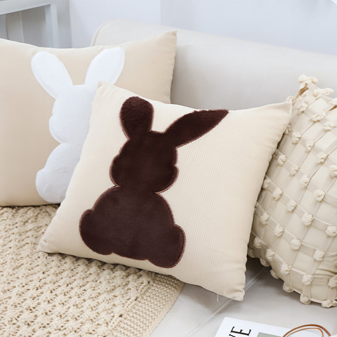 SOGA 45cm Throw Pillow Light Tan Square Cushion with Soft Coffee Bunny Design Decorative Home Decor • LUZ-FrenchCushion281