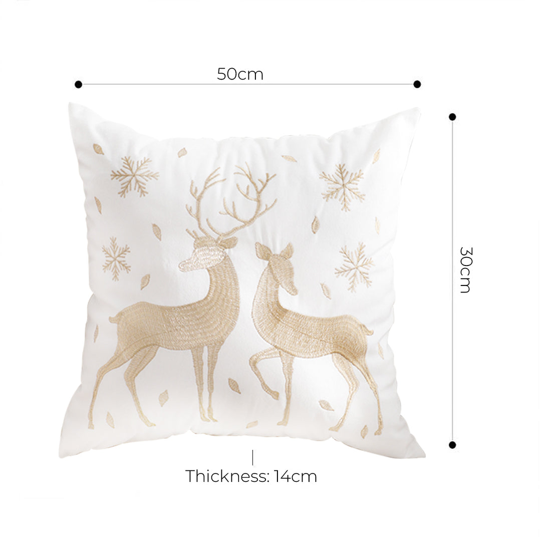 SOGA 45cm Throw Pillow White with Golden Christmas Reindeer Festive Holiday Square Cushion for Cozy Winter Decor LUZ-FrenchCushion268