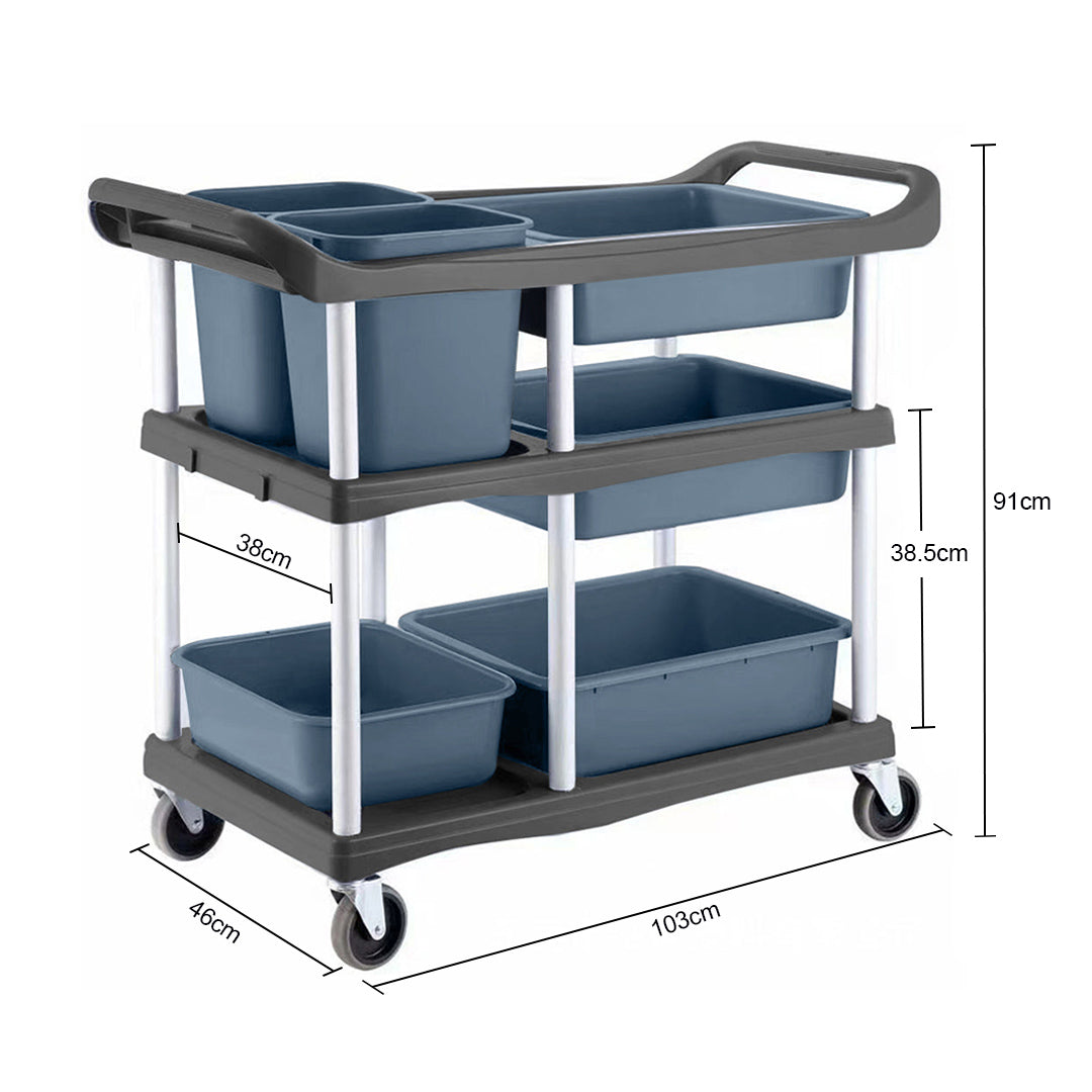 SOGA 2X 3-Tier Commercial Soiled Food Trolley Dirty Plate Cart Five Buckets Kitchen Food Utility • LUZ-FoodCart1518X2